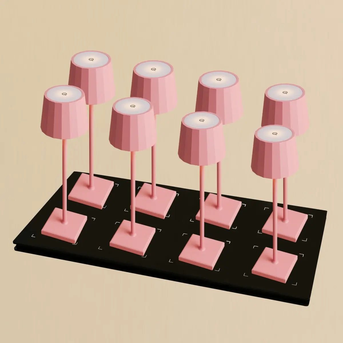 Combiset Professioneel | 8 X Wouter Flamingo Roze Oplaadbare Tafellampen & Oplaadstation