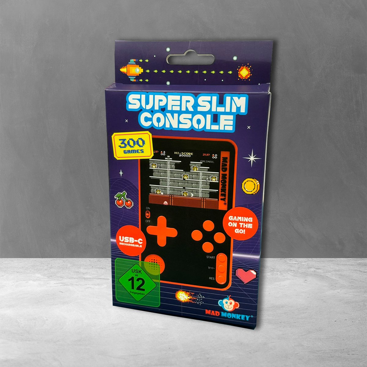 Mad Monkey - Retro Slim Console - Inkl. 300X 8-Bit-Spellen