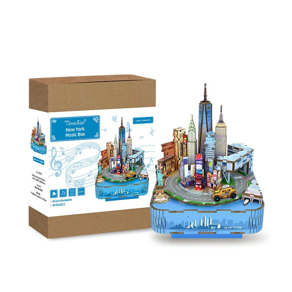 Tonecheer, Muziekdoosje, Diy 3D Houten Puzzel, New York, Tq067, 14X14X19Cm