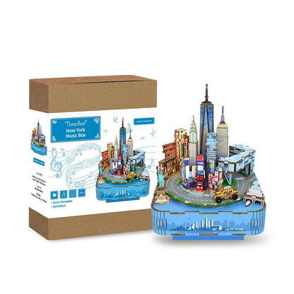 Tonecheer, Muziekdoosje, Diy 3D Houten Puzzel, New York, Tq067, 14X14X19Cm