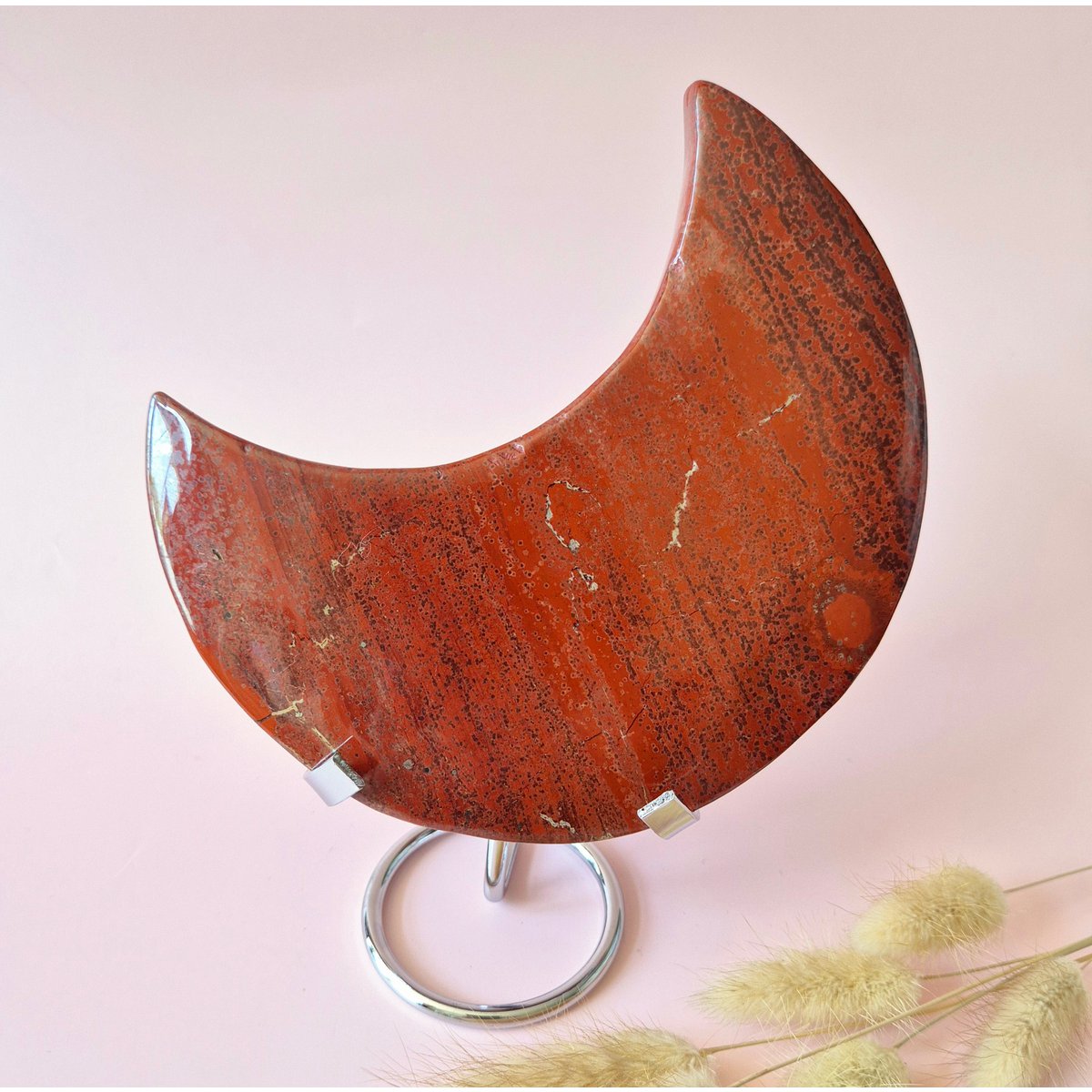Xxl Rode Jaspis Maan Op Metalen Standaard 13-15Cm (700G) – Aarding & Kracht In Eén (Red Jasper)