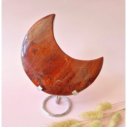 Xxl Rode Jaspis Maan Op Metalen Standaard 13-15Cm (700G) – Aarding & Kracht In Eén (Red Jasper)