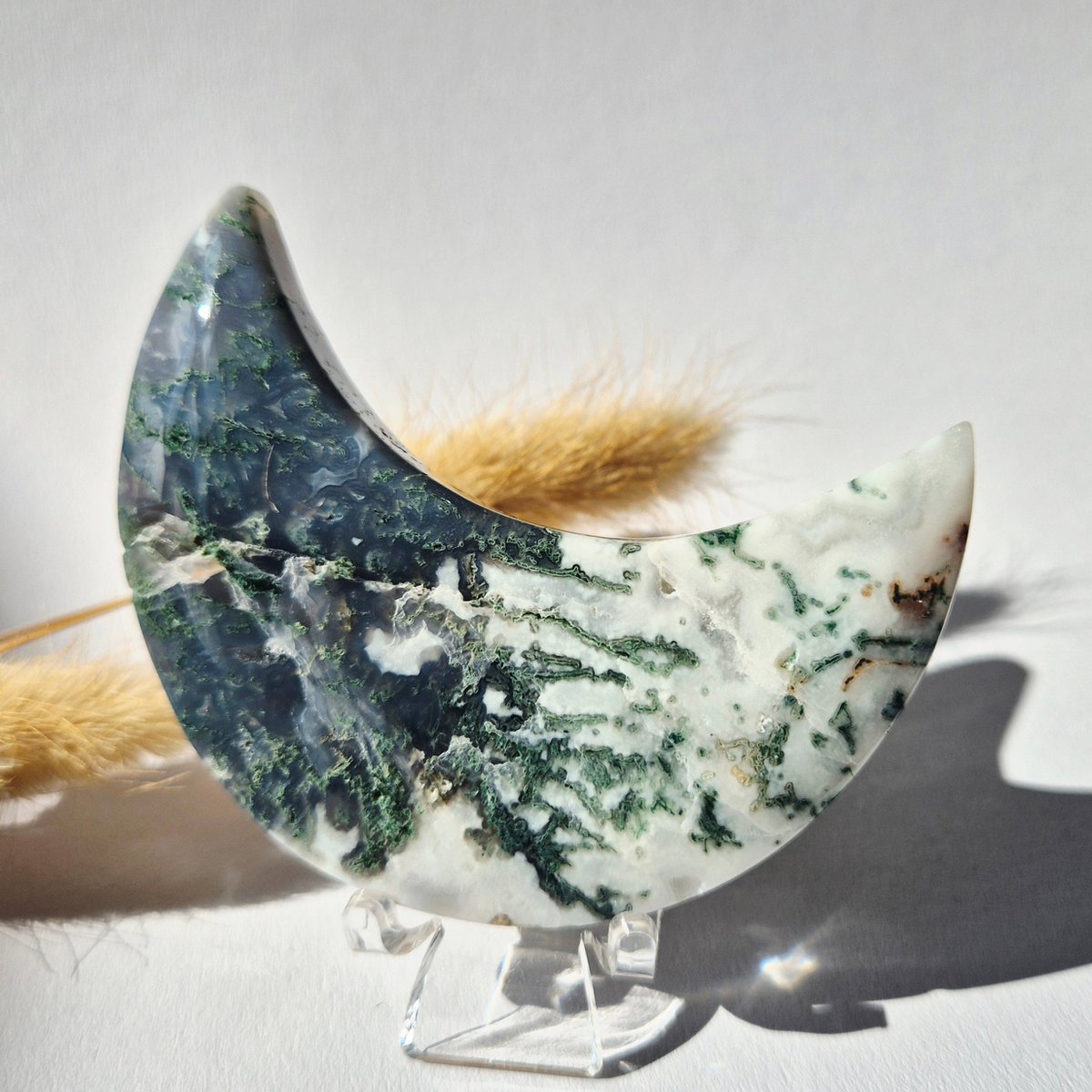 Edelsteen Mosagaat Maan Op Standaard (Druzy & Patronen) Agaat - #324 10-12Cm