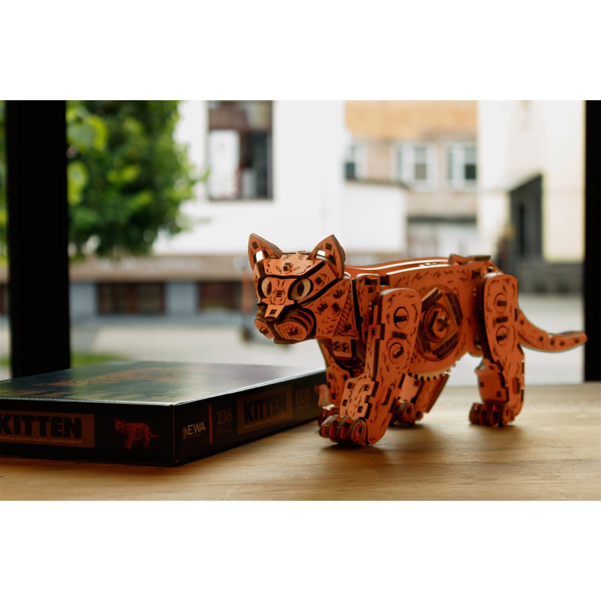Eco Wood Art (Ewa) Diy 3D Mechanische Houten Puzzel, Kitten Ginger, 3847, 35,1X8,4X14,5