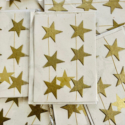 Luna-Leena Wenskaartenset + Slinger Sterren Goud - Verticaal - L115Cm - Goud - Ecovriendelijk Papier - Handgemaakt In Nepal