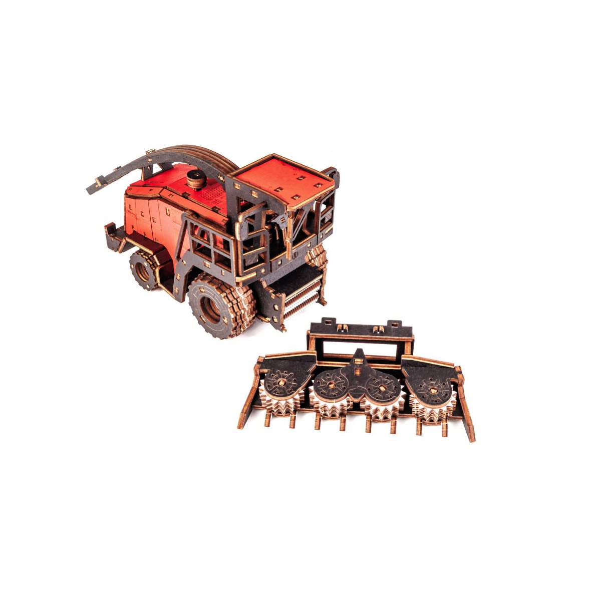 Eco Wood Art (Ewa) 3D Mechanische Houten Puzzel, Harvester Forage Fs80, 4264, Rood, 27X15X12Cm