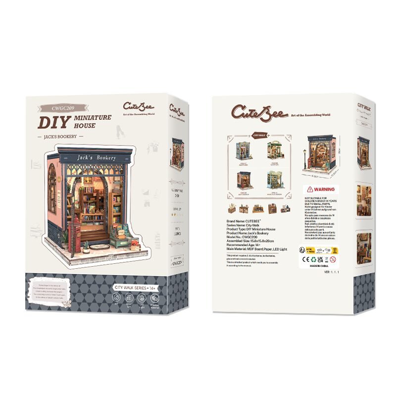 Cutebee, 3D Diy Huisje, Jack's Bookery, Cwgc209, 15,8X15,8X20Cm