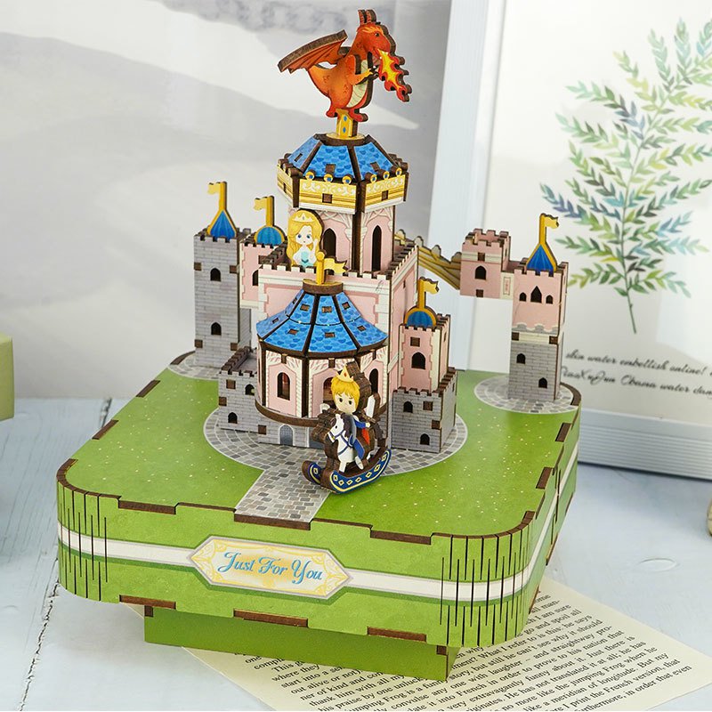 Tonecheer, Muziekdoosje, Diy 3D Houten Puzzel, Fairytable Castle, Tq062, 14X14X18,5Cm