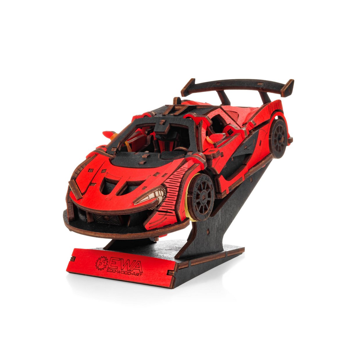 Eco Wood Art (Ewa) Diy 3D Mechanical Model Racing Car Red, 4073, 21X9,5X5,7Cm