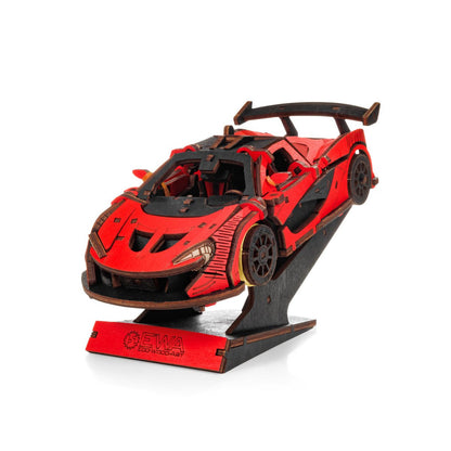 Eco Wood Art (Ewa) Diy 3D Mechanical Model Racing Car Red, 4073, 21X9,5X5,7Cm