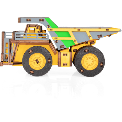 Eco Wood Art (Ewa) 3D Mechanische Houten Puzzel, Hybrid Mining Dump Truck Belaz-7513M, 4233, Kleur Geel, 18X9X10Cm
