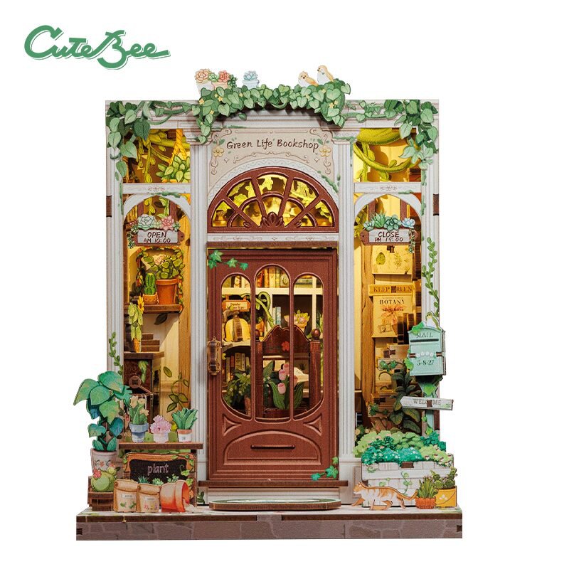 Cutebee, 3D Diy Huisje, Green Life Bookshop, Cwgc203,16X15,5X18Cm