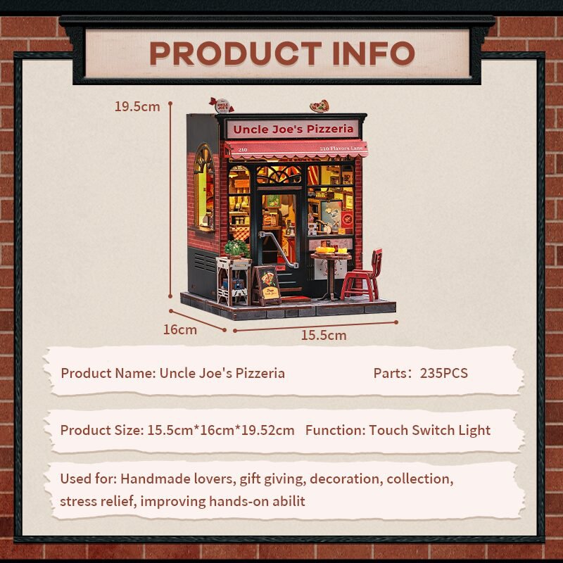 Cutebee, 3D Diy Huisje, Uncle Joe's Pizzeria, Cwgc210,15,5X16,X19,5Cm