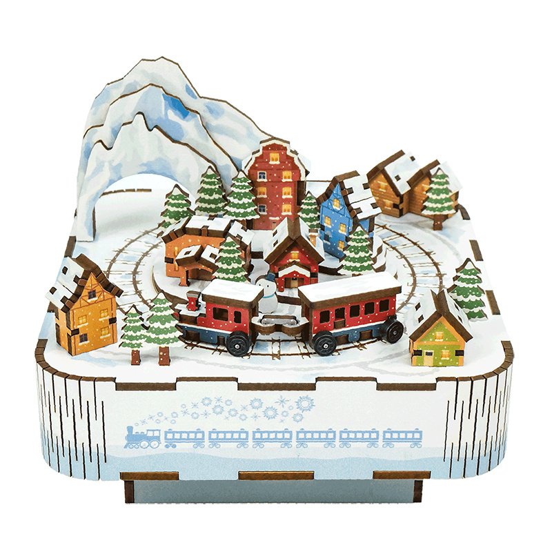 Tonecheer, Muziekdoosje, Diy 3D Houten Puzzel, Sneeuwtrein/Snow Train, Tq058, 14X14X12,2Cm