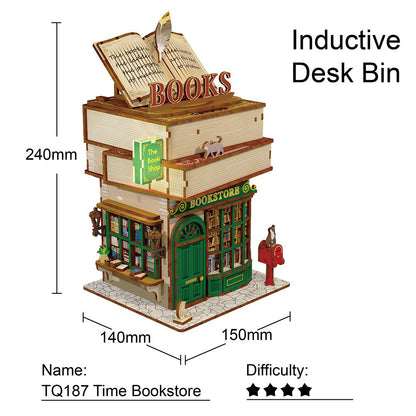 Tonecheer, Diy 3D Houten Puzzel, Desk Bin, Time Bookstore, Tq187, 15X14X24Cm