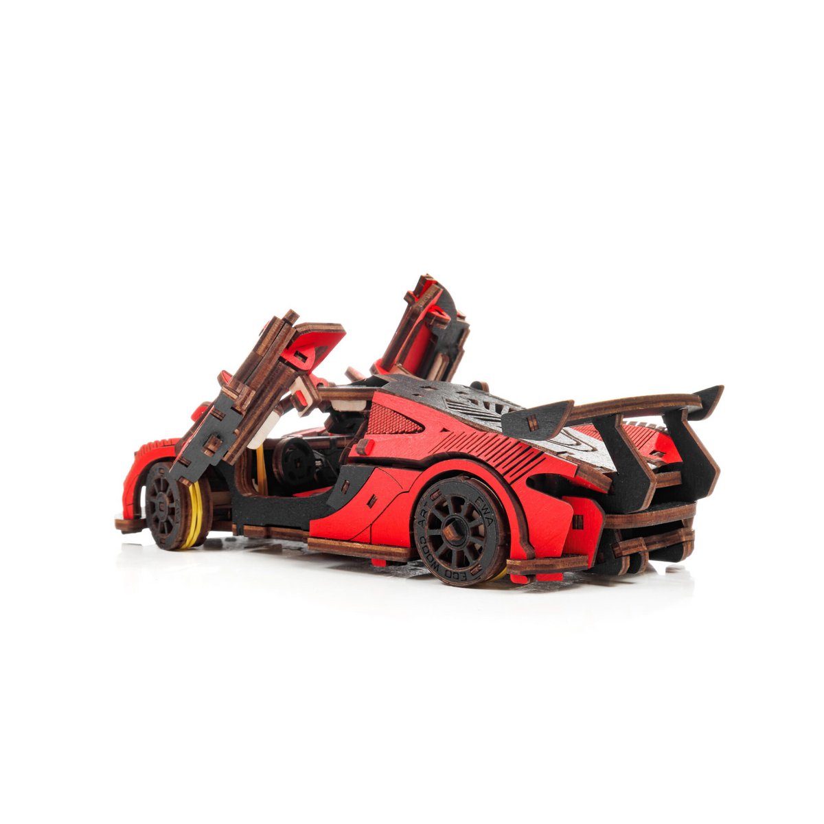 Eco Wood Art (Ewa) Diy 3D Mechanical Model Racing Car Red, 4073, 21X9,5X5,7Cm