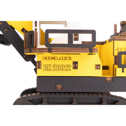 Eco Wood Art (Ewa) 3D Mechanische Houten Puzzel, Mining Hydraulic Excavator Bx20012, 4547, Kleur Geel, 26,5X10,4X11,7Cm