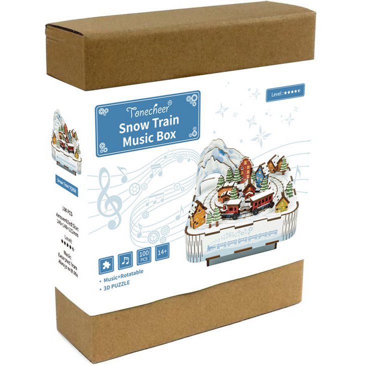 Tonecheer, Muziekdoosje, Diy 3D Houten Puzzel, Sneeuwtrein/Snow Train, Tq058, 14X14X12,2Cm