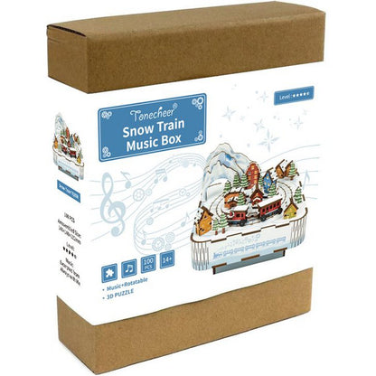 Tonecheer, Muziekdoosje, Diy 3D Houten Puzzel, Sneeuwtrein/Snow Train, Tq058, 14X14X12,2Cm