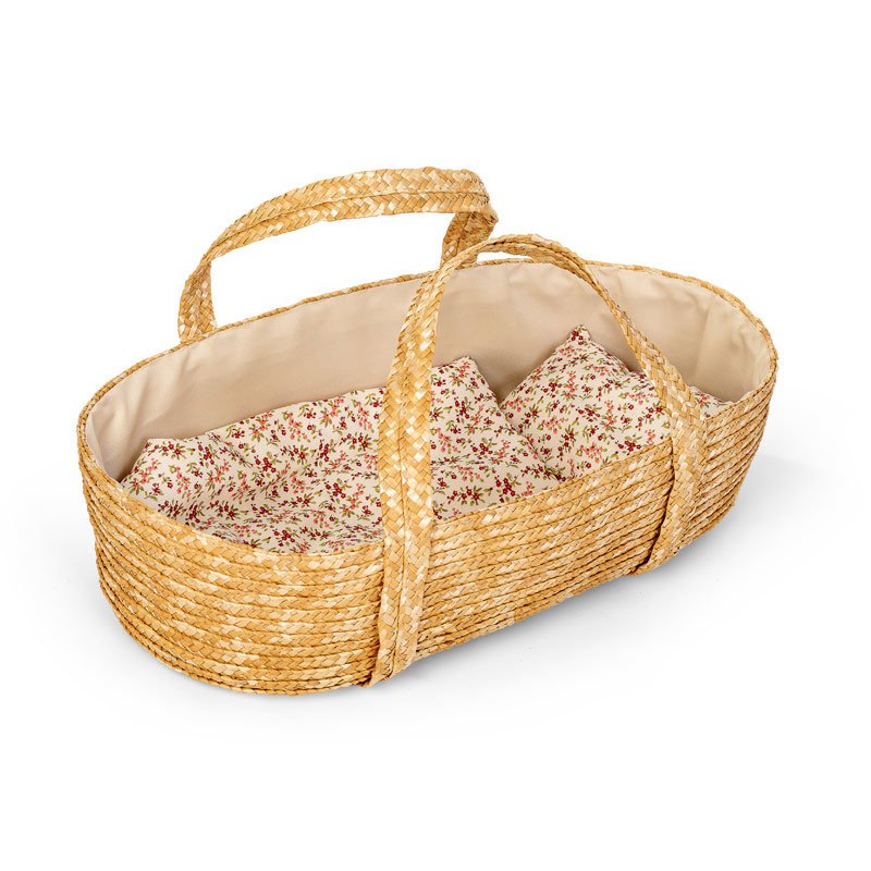 Rieten Poppenreiswieg / Mozes Mandje Met Bedsetje 50Cm