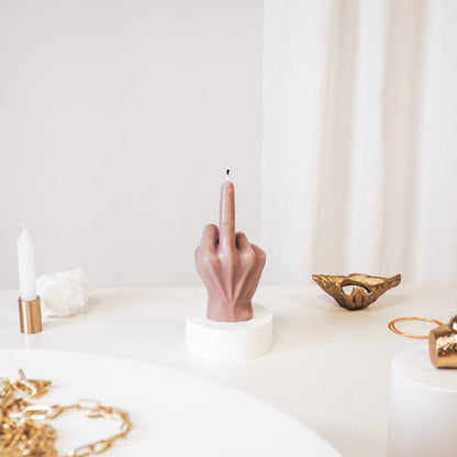 Candle -Middle -Vinger - Wax - Taupe - 310Gram -10X9X17Cm