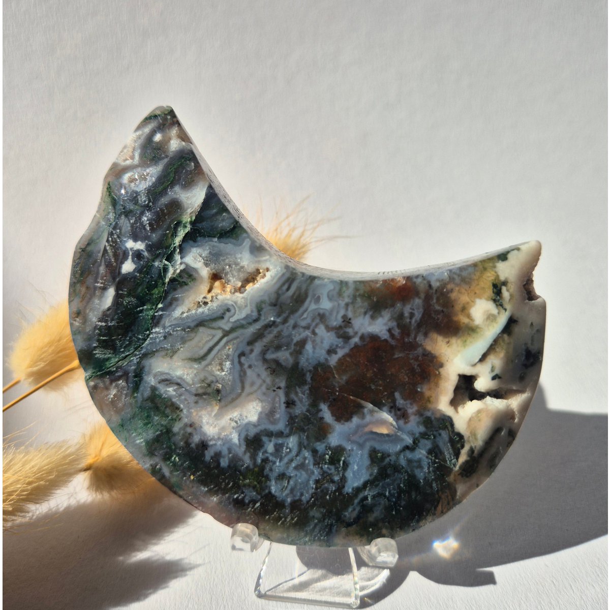 Edelsteen Mosagaat Maan Op Standaard (Druzy & Patronen) Agaat - #306 10-12Cm