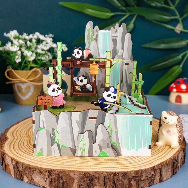 Tonecheer, Muziekdoosje, Diy 3D Houten Puzzel, Panda's Home, Tq057, 13X10,3X13,8Cm