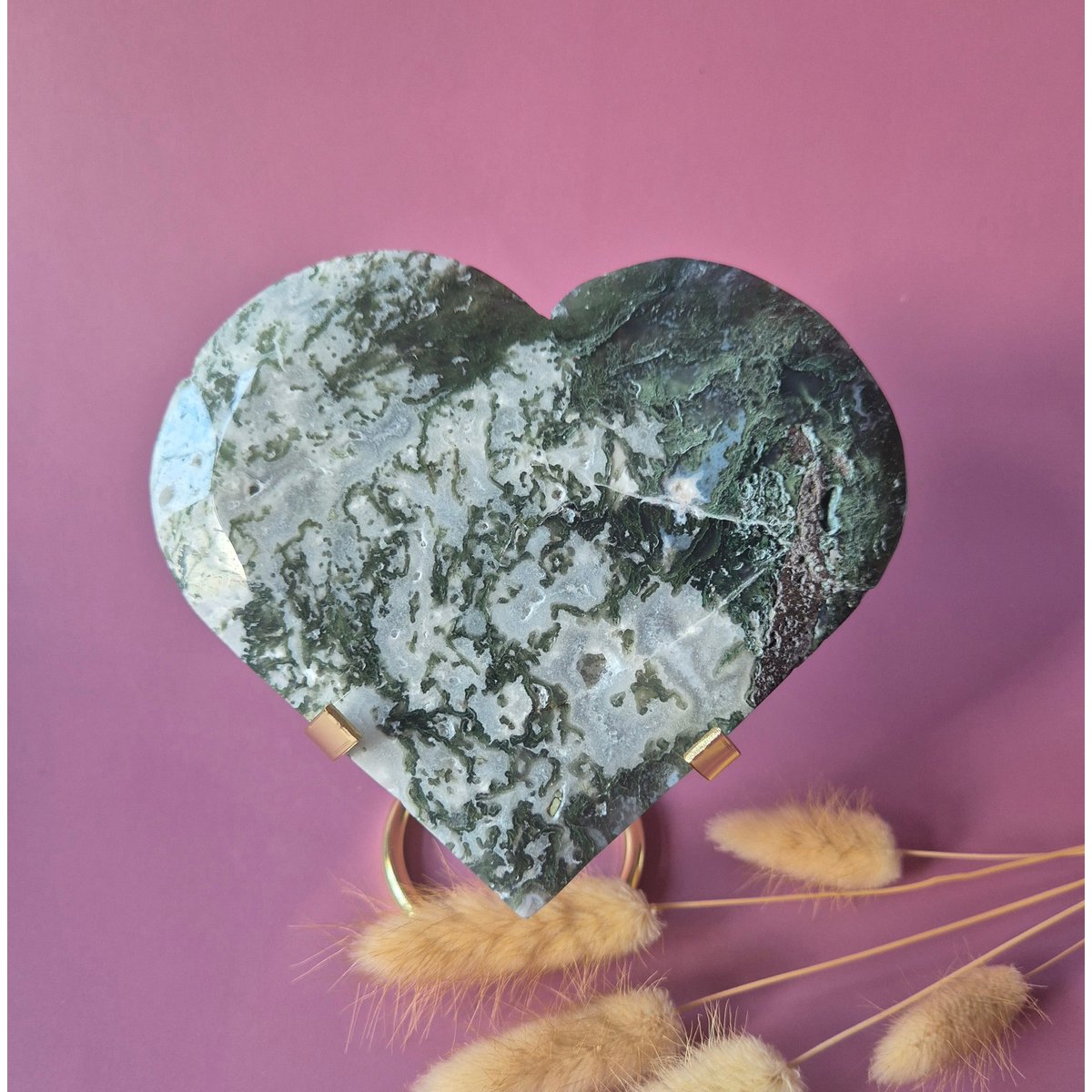 Xl Edelsteen Druzy Mosagaat Hart Op Metalen Standaard – #129 470Gram