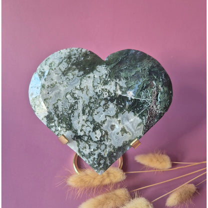 Xl Edelsteen Druzy Mosagaat Hart Op Metalen Standaard – #129 470Gram