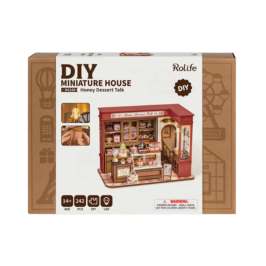 Robotime, Diy Huisje, Honey Dessert Talk Met Led Verlichting, Dg168, 23X13,5X17,3Cm