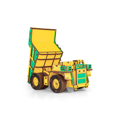 Eco Wood Art (Ewa) 3D Mechanische Houten Puzzel, Mining Dump Truck Belaz-7513E, 4219, Kleur Geel En Groen, 17X10X9Cm