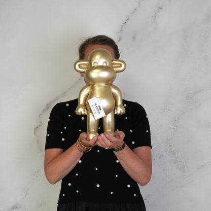 Ornament - Aap -Beeldje 'De Legende'- Polyresin - Goud - 20,5X13,5X35Cm