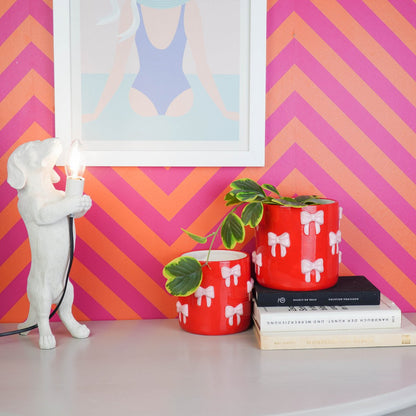 Pot - Bloempot - Strik - Rood/ Roze - 15,5X15,5X16Cm