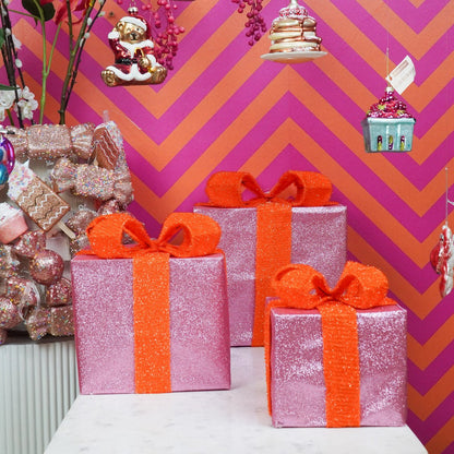 Led Xmas Gift - S3 - Polysenee - Pink/Orange -15/20/25Cm