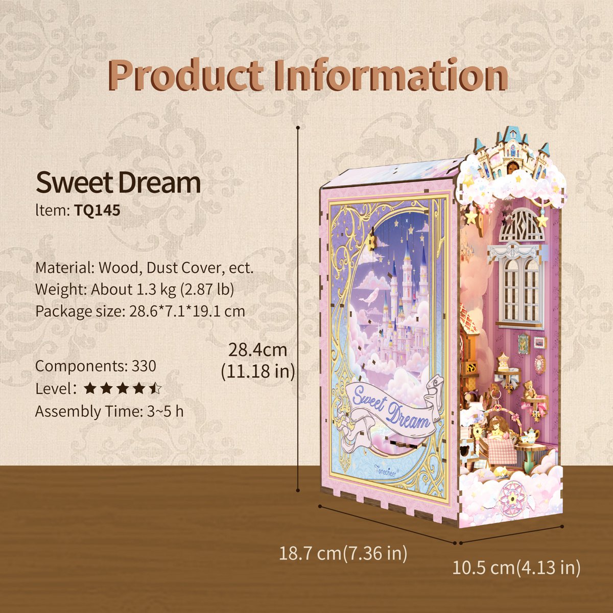 Tonecheer, Diy Book Nook, Sweet Dream, Tq145, 10,5X18,7X28,4Cm