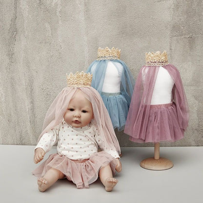Tule Rok Met Sluier Voor De Pop Paars/Roze 45Cm