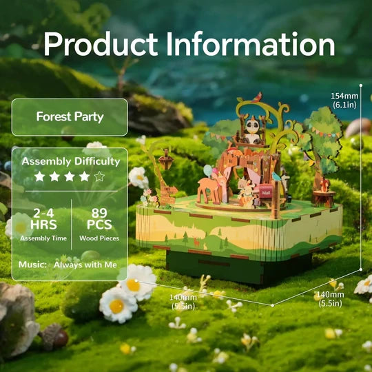 Tonecheer, Muziekdoosje, Diy 3D Houten Puzzel, Forest Party, Tq070, 14X14X15,4Cm