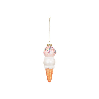 Kersthanger - Ijsje - Glas - Roze/Wit - 5X15Cm