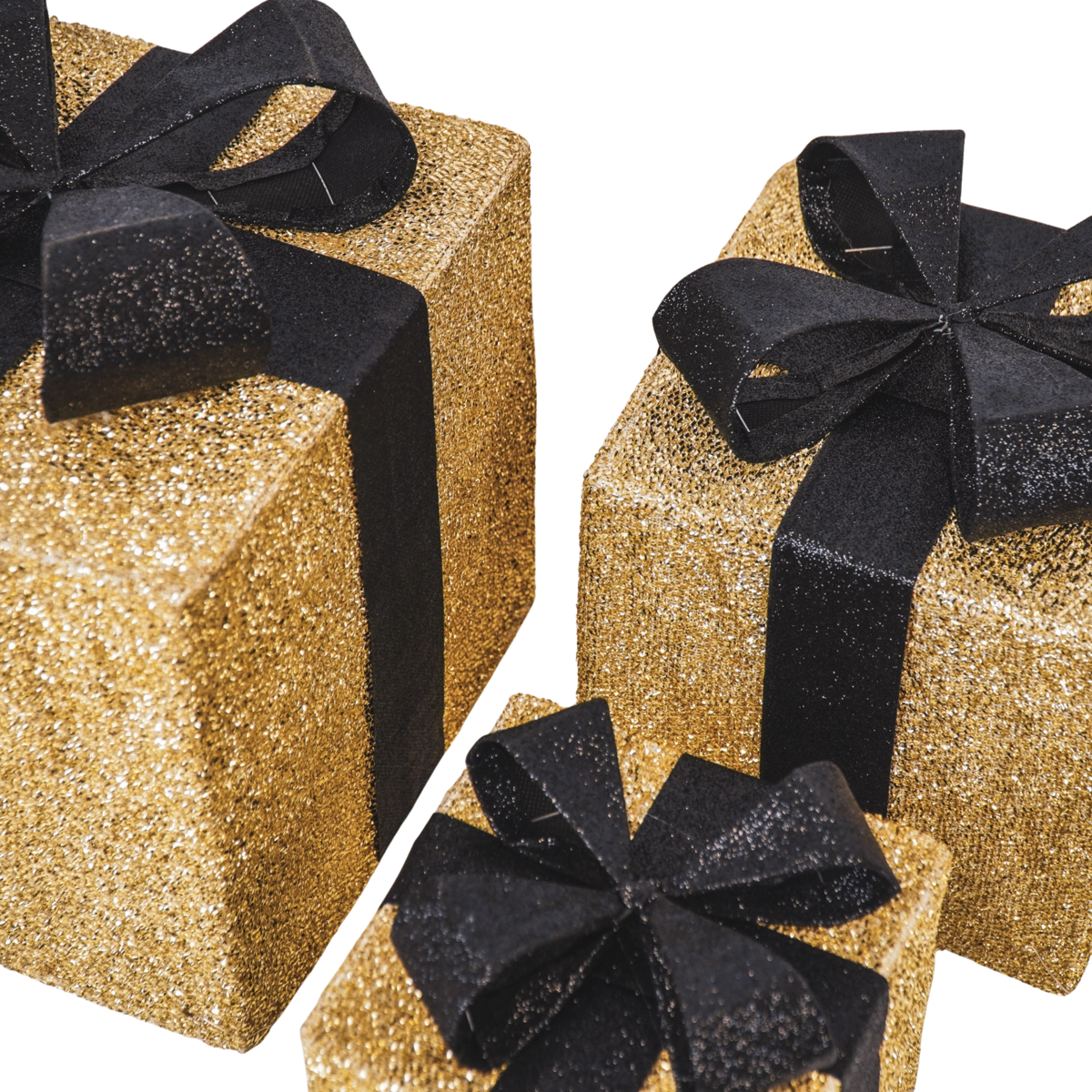 Led Kerstcadeau - S3 - Polysterene - Goud/Zwart -15/20/25Cm