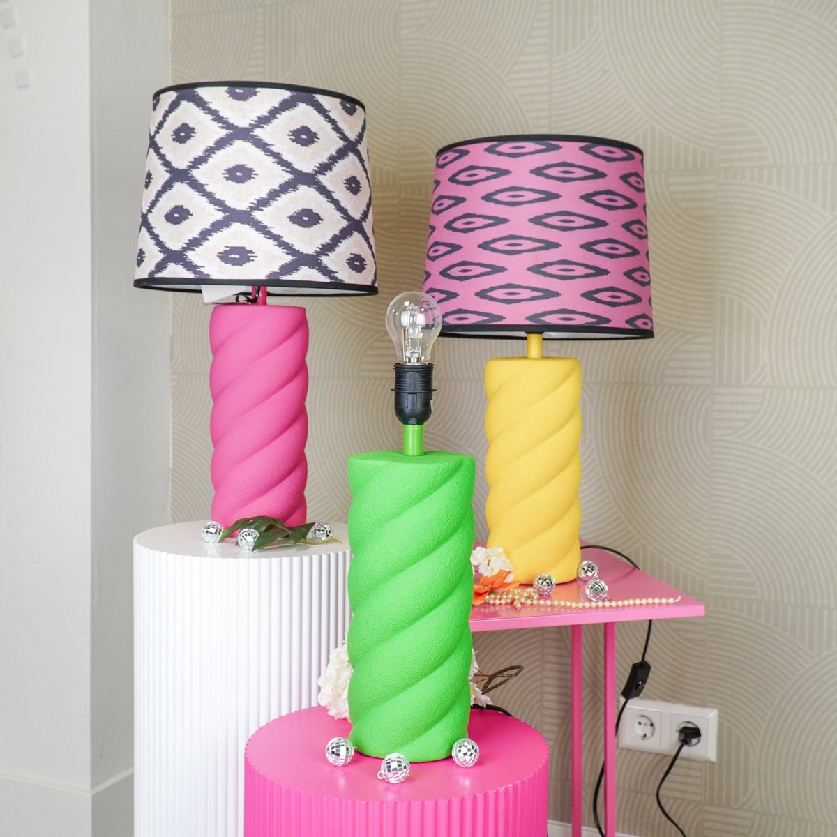 Tafellamp - Keramiek - Neon Green - E27- 12X12X28Cm