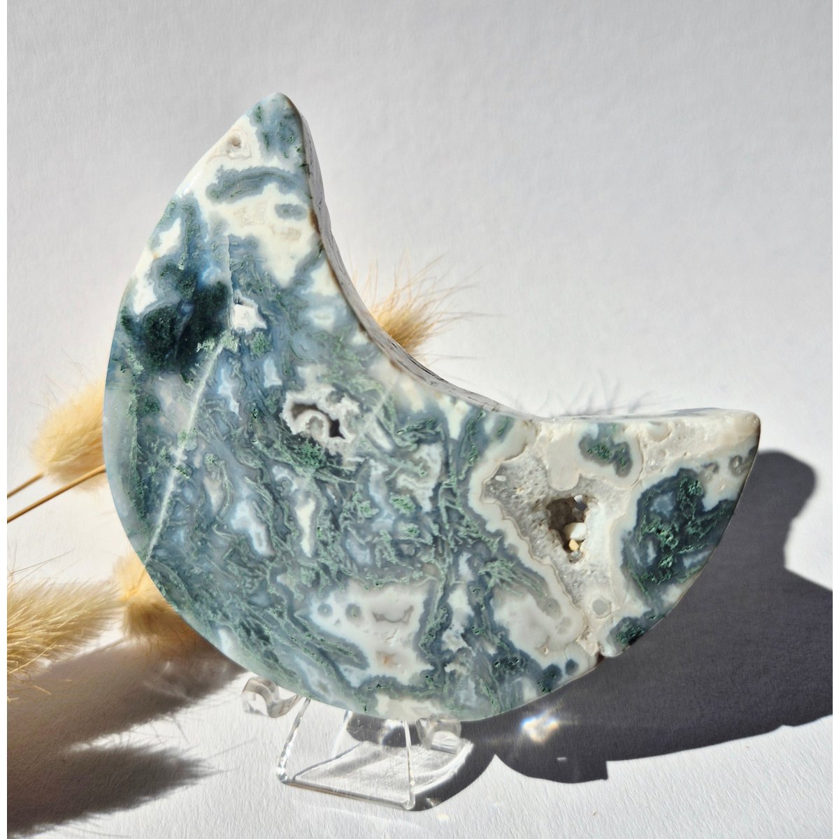 Edelsteen Mosagaat Maan Op Standaard (Druzy & Patronen) Agaat - #310 10-12Cm