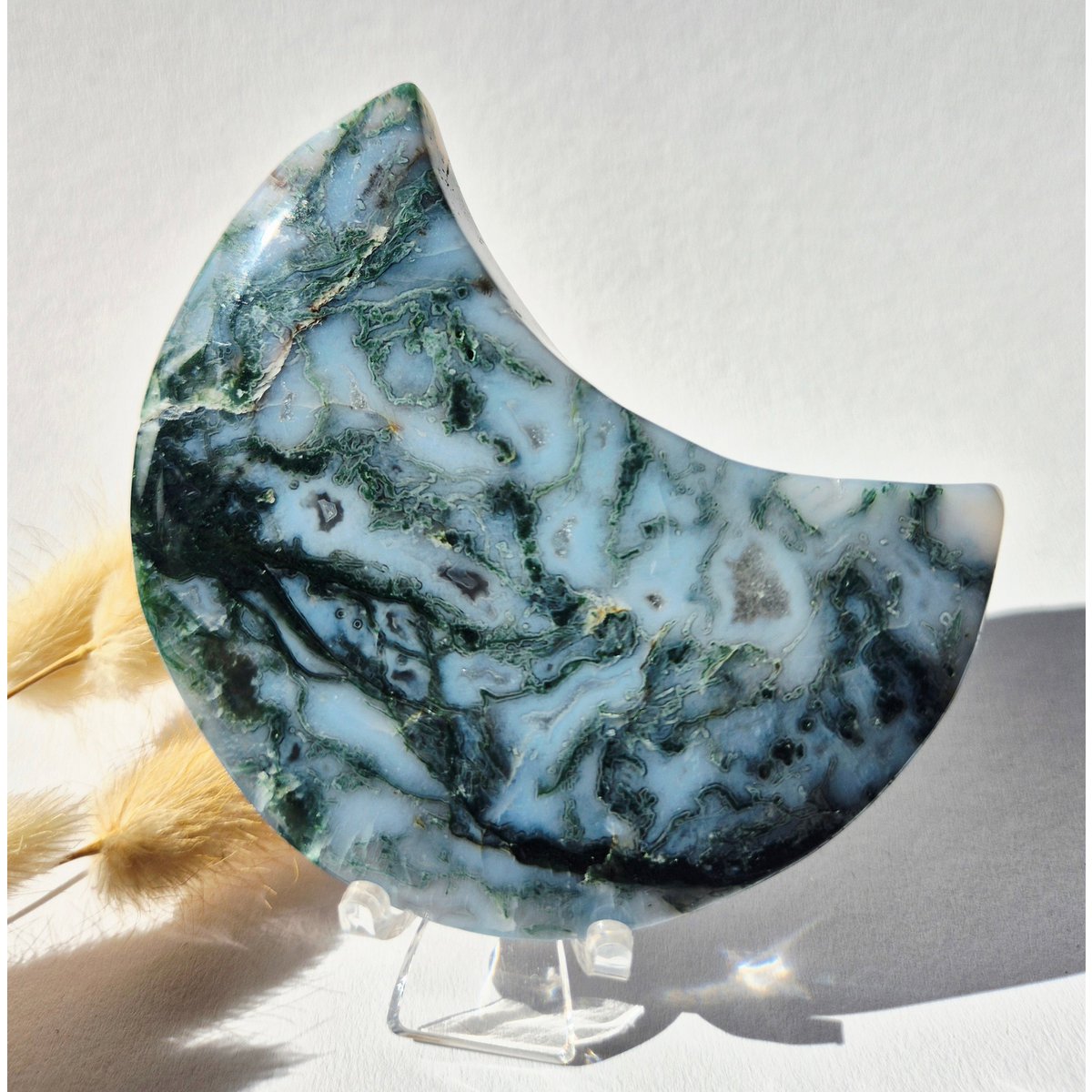 Edelsteen Mosagaat Maan Op Standaard (Druzy & Patronen) Agaat - #304 10-12Cm