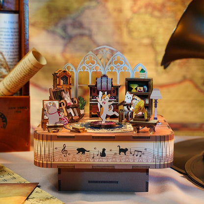 Tonecheer, Muziekdoosje, Diy 3D Houten Puzzel, Cat's Family, Tq065, 14X14X13,9Cm