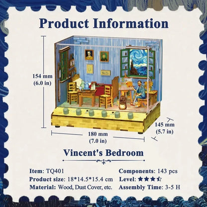 Tonecheer, Diy 3D Houten Puzzel Met 6 Verschillende Geluidseffecten En Stofkap Vincent's Bedroom, Tq401, 18X14,5X15,4Cm