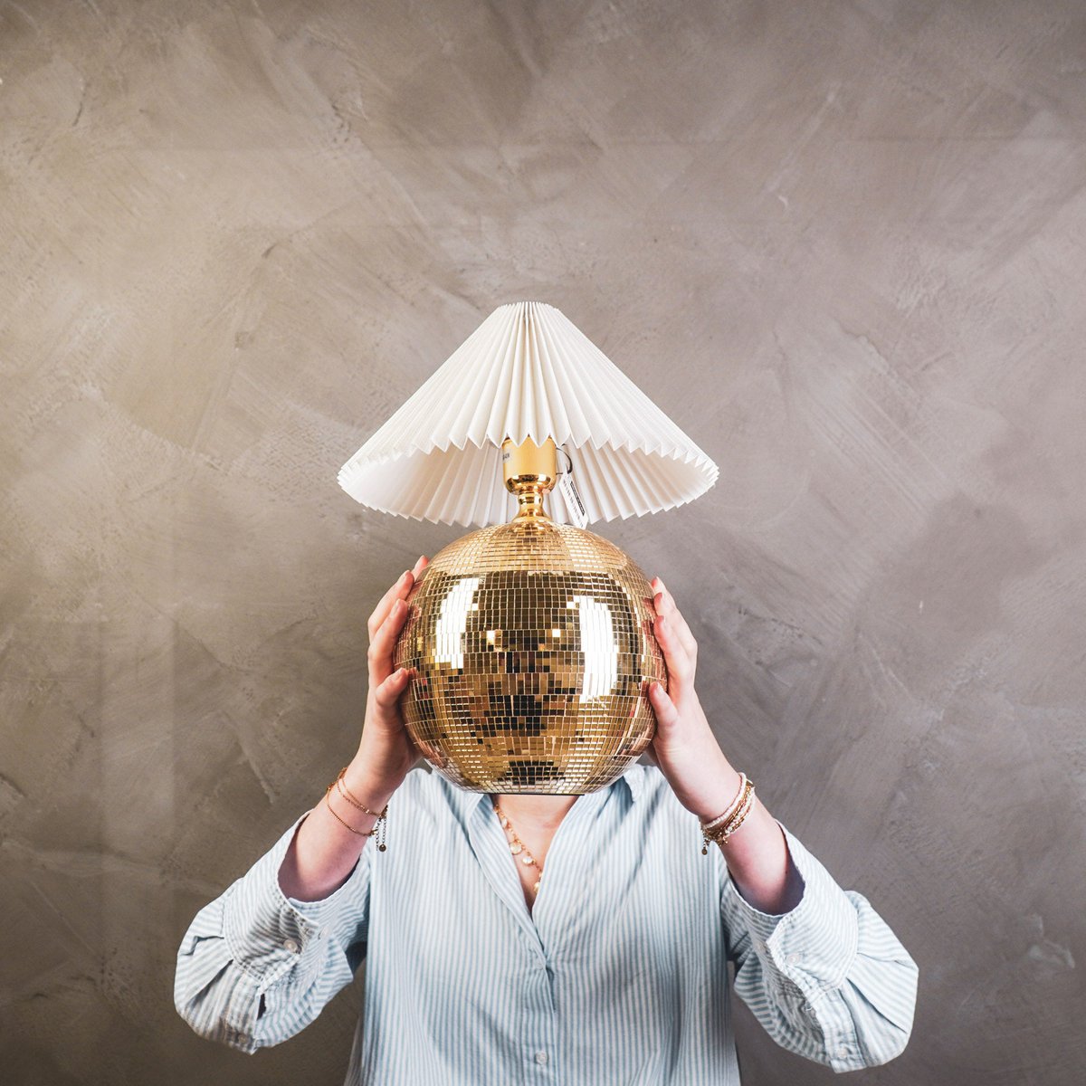 Lamp - Tak Lamp Disco Ball - Glas -Gold - 20X20X20Cm