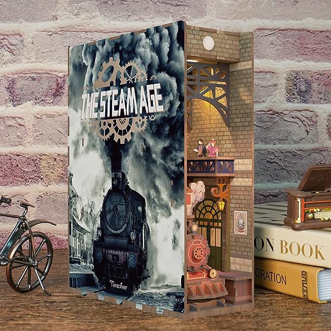 Tonecheer, Diy Book Nook, Trein/Train, The Steam Age Bookend, Tq125, 18X8X24,5Cm