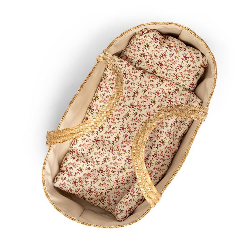 Rieten Poppenreiswieg / Mozes Mandje Met Bedsetje 50Cm