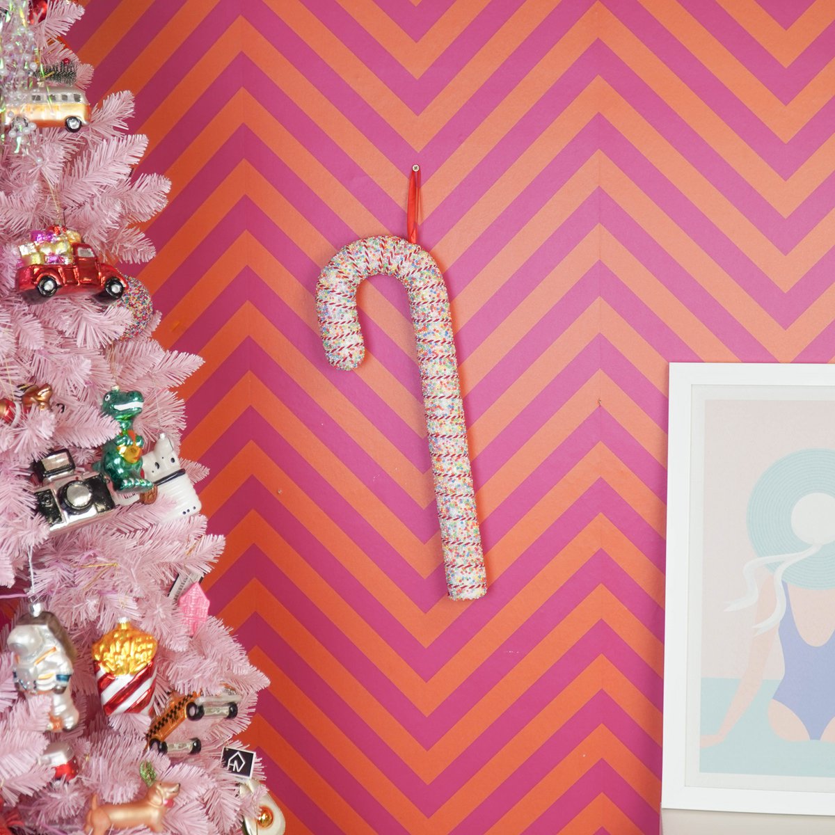 Kerstdecoratie - Snoepgoed - Schuim - Wit/Discobal Dip - 52Cm