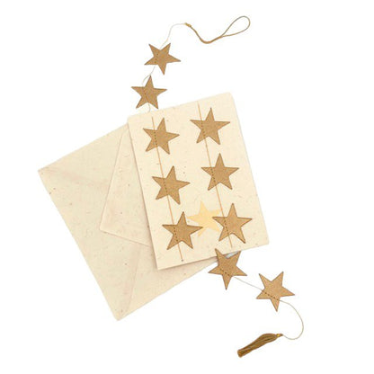Luna-Leena Wenskaartenset + Slinger Sterren Goud - Verticaal - L115Cm - Goud - Ecovriendelijk Papier - Handgemaakt In Nepal
