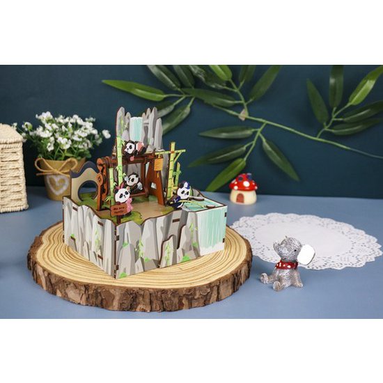 Tonecheer, Muziekdoosje, Diy 3D Houten Puzzel, Panda's Home, Tq057, 13X10,3X13,8Cm